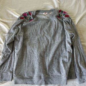 Levi's Gray Crewneck Sweatshirt with Pink & Red Shoulder Embroidery